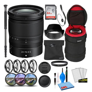 Nikon NIKKOR Z 24-70mm f/4 S Zoom Lens 20072 Intl Model Bundle + 64GB SD Card