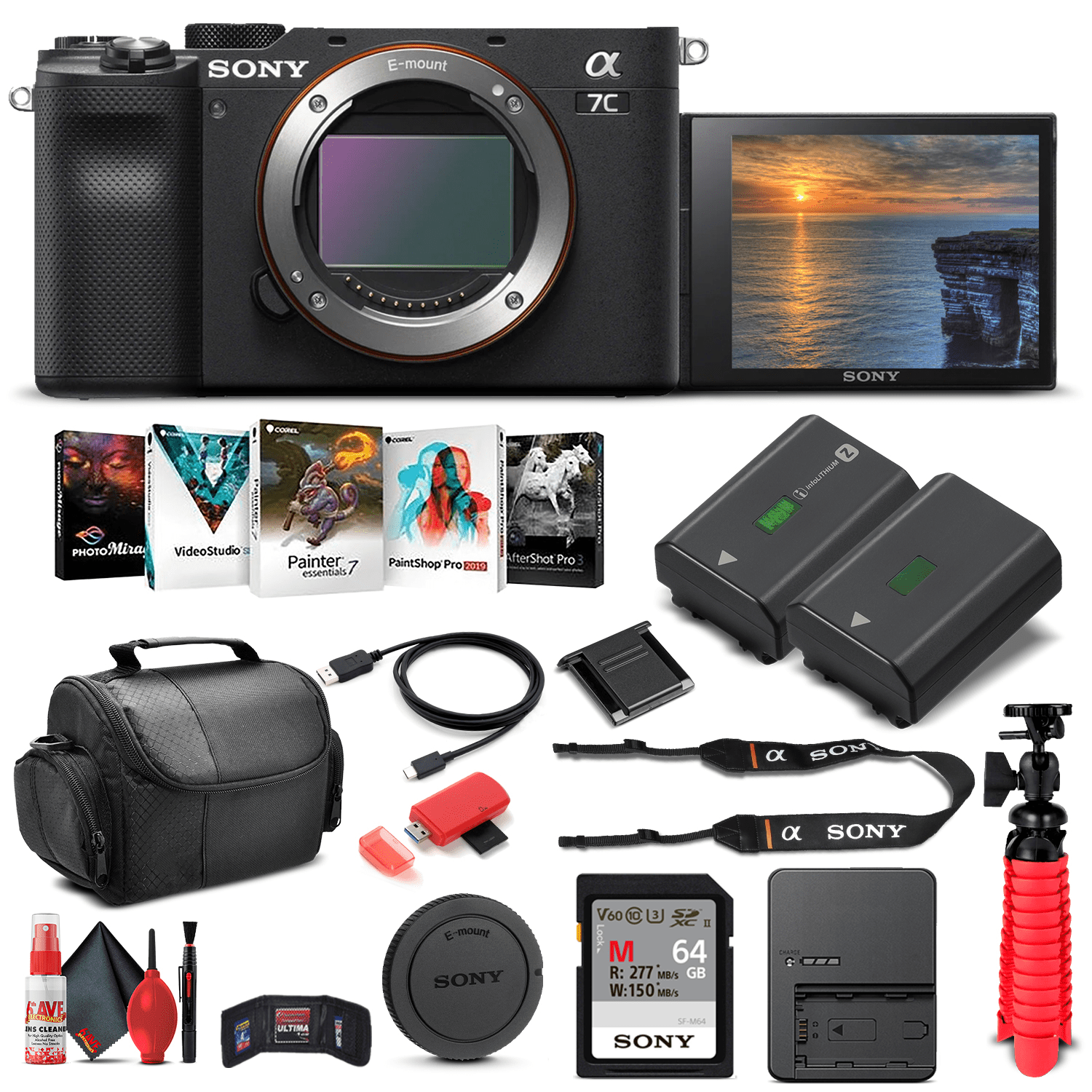 Sony Alpha a7C Mirrorless Digital Camera Body Only, Black ILCE7C/B Basic Bundle