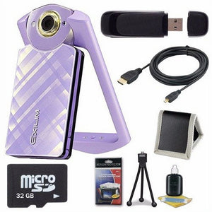 6Ave Casio EX-TR60 Self Portrait/Selfie Digital Camera Light Violet + 32GB microSD Class 10 Memory Card + Micro HDMI C
