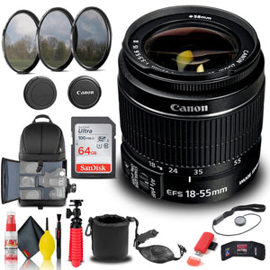 Canon EF-S 18-55mm f/3.5-5.6 IS II Lens 2042B002 + Filter + BackPack + More