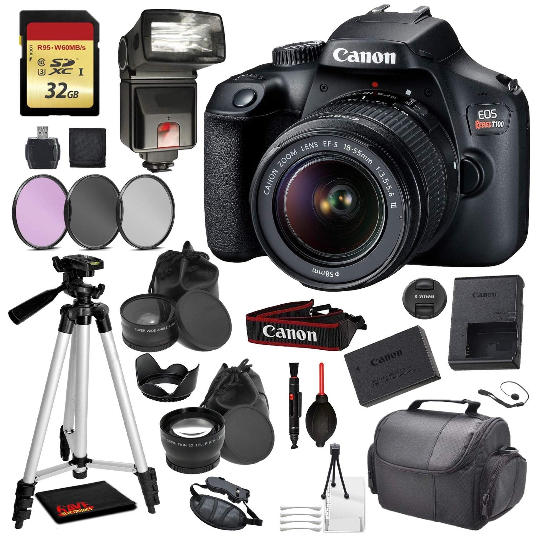 Canon EOS Rebel 4000D Digital SLR Camera with EF-S 18-55mm f/3.5-5.6 DC III Lens Kit Rebel T100 Pro Accessory Bundle P