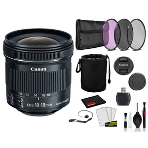 Canon EF-S 10-18mm f/4.5-5.6 IS STM Lens 9519B002 Lens with Bundle includes 3pc Filter Kit + Lens Pouch + More