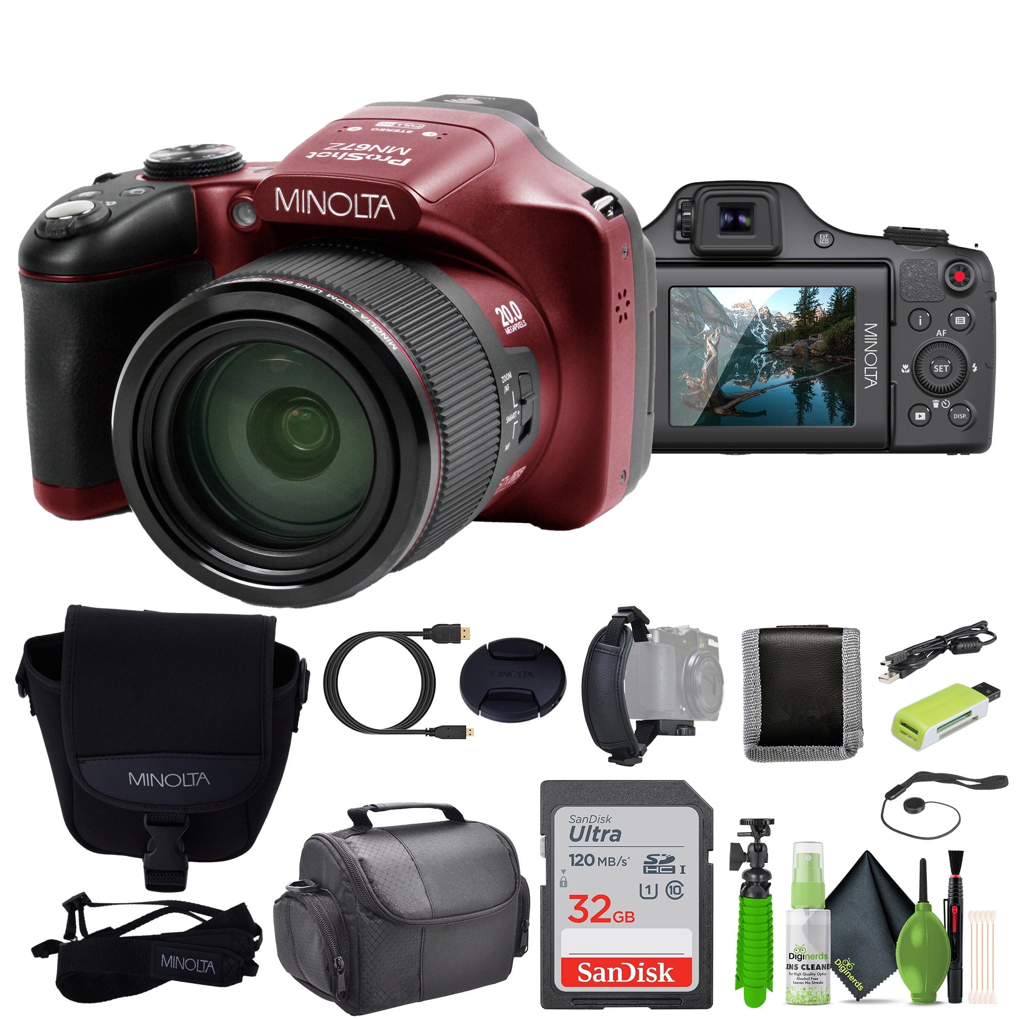 Minolta Pro Shot 20 MP HD Digital Camera with 67X Zoom, 1080P HD Video Bundle -