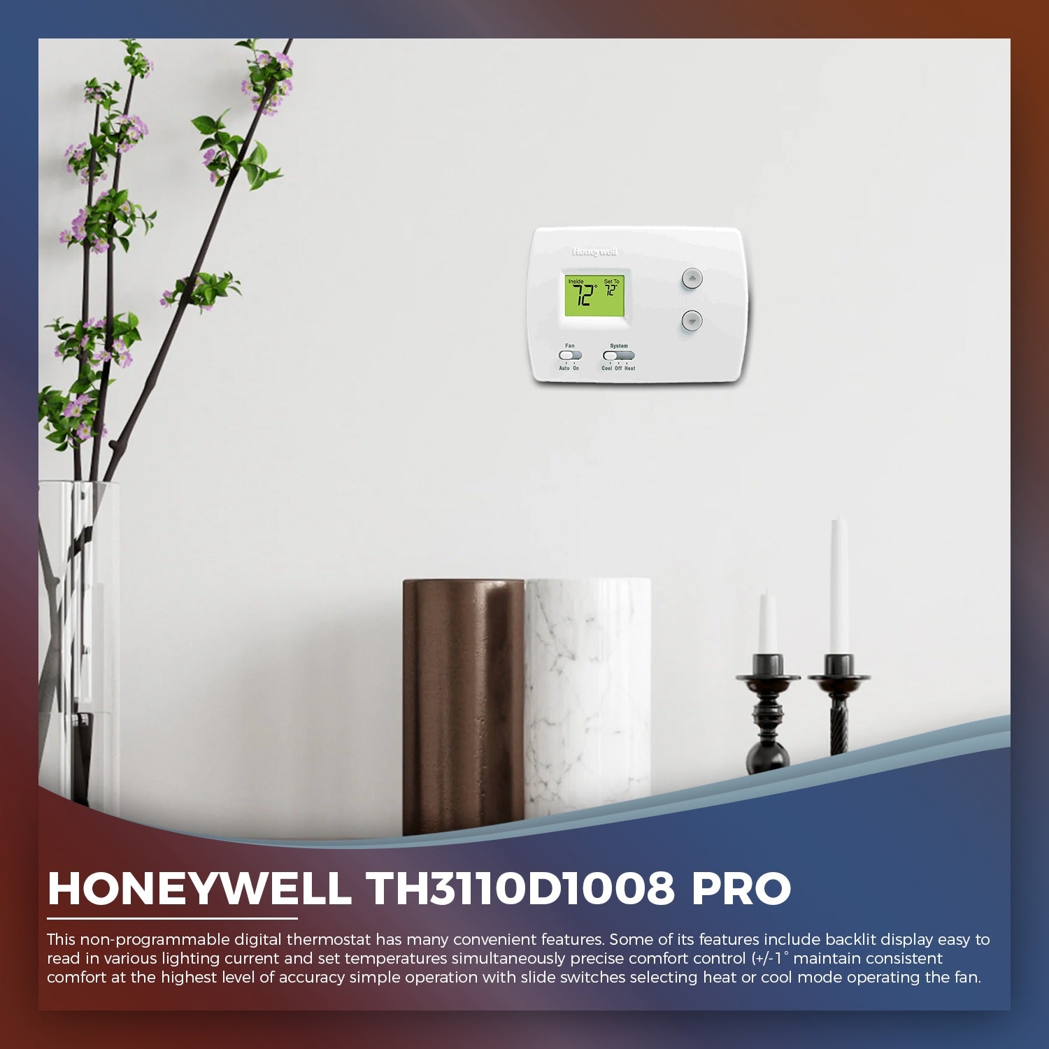 Honeywell TH3110D1008 Pro Non-Programmable Digital Thermostat, 1 Pack, White