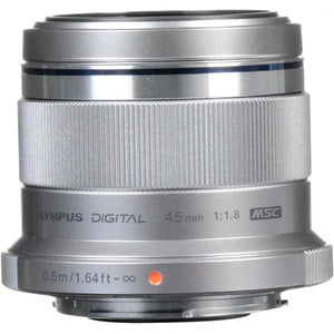 Olympus M.Zuiko Digital 45mm F1.8 Lens, for Micro Four Thirds Cameras Silver - Reconditioned Olympus