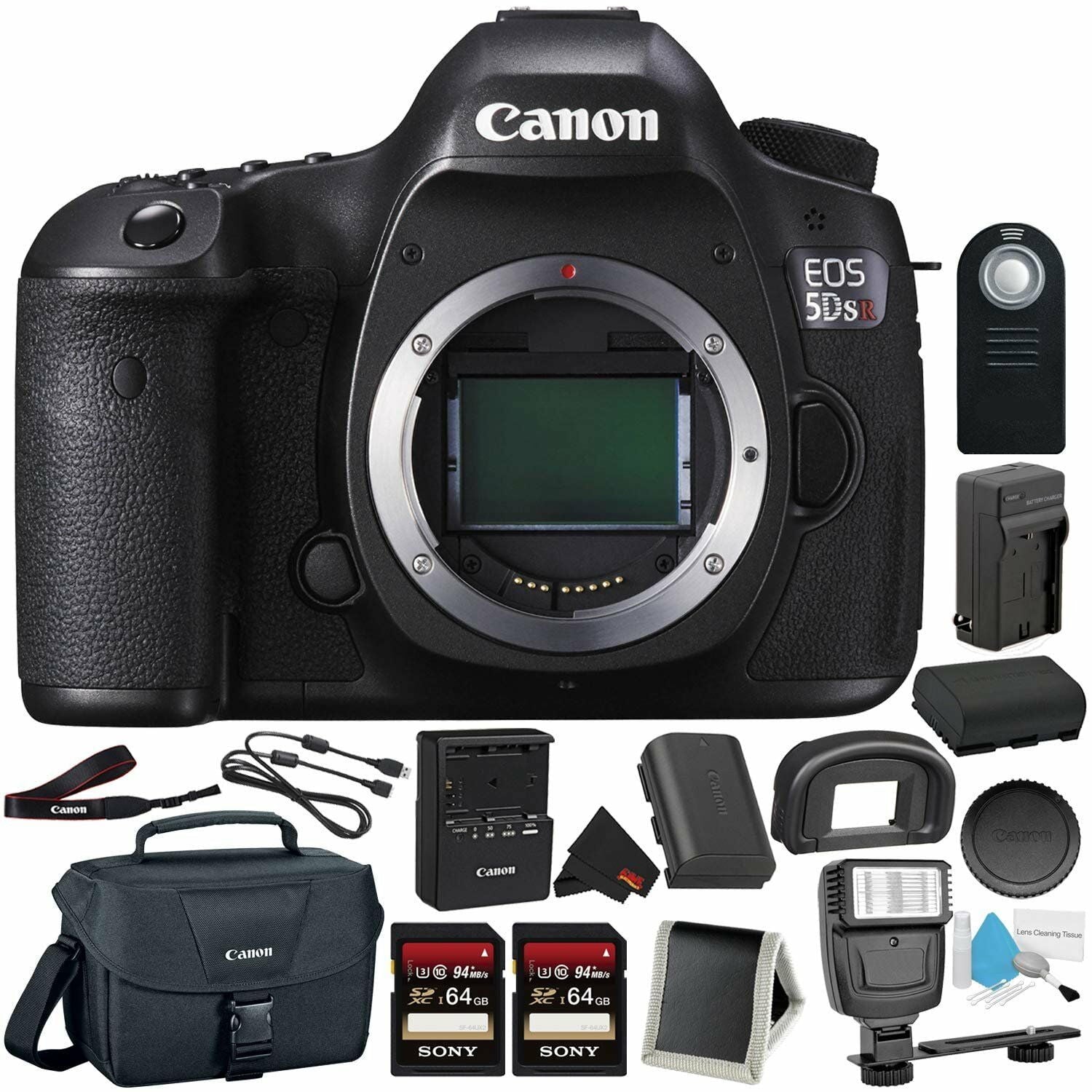Canon EOS 5DS R Digital SLR Camera 0581C002 Body Only - Bundle with 32GB Memory Card + Spare Battery + Digital Slave Fl
