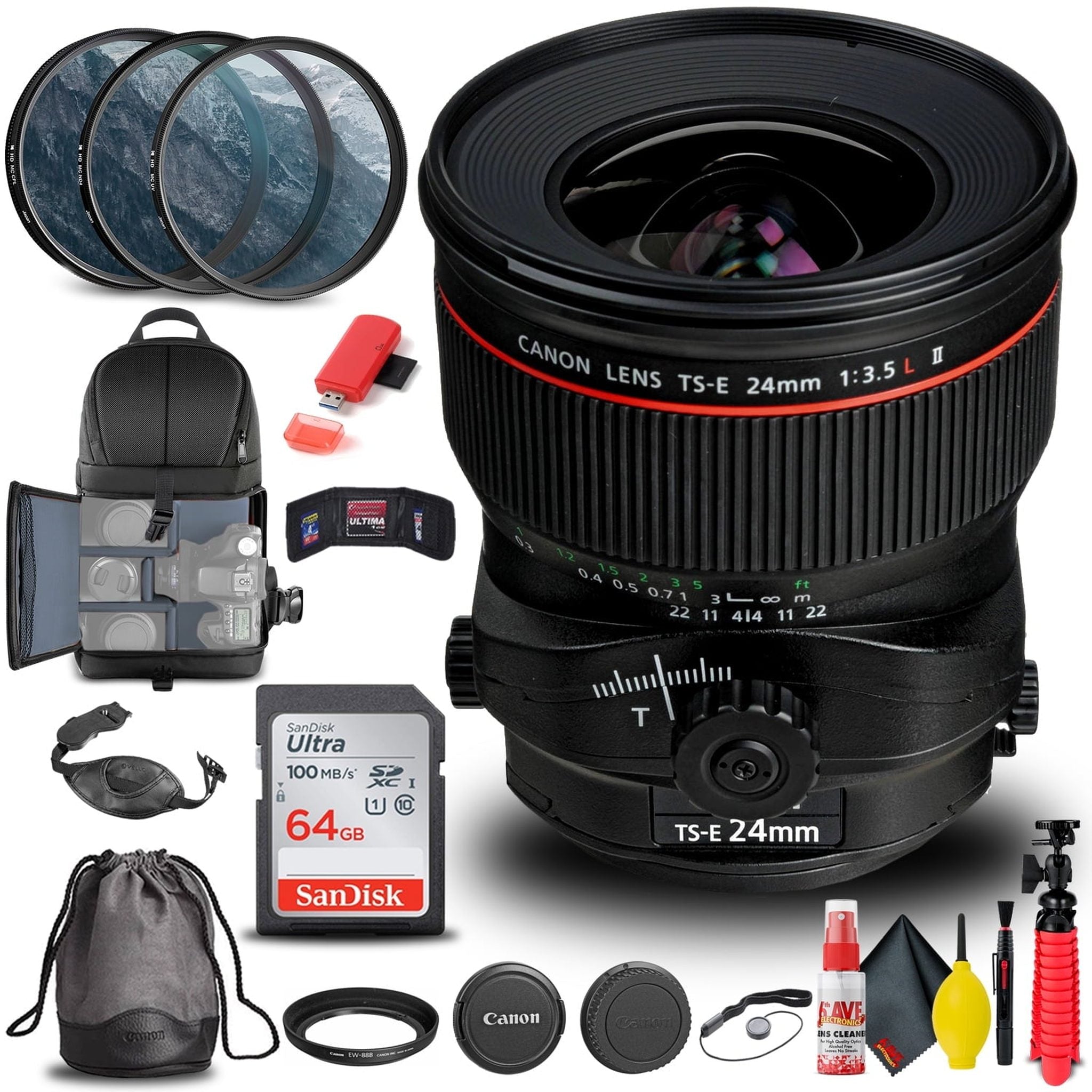 Canon TS-E 24mm f/3.5L II Tilt-Shift Lens 3552B002 + Filter Kit + More International Model