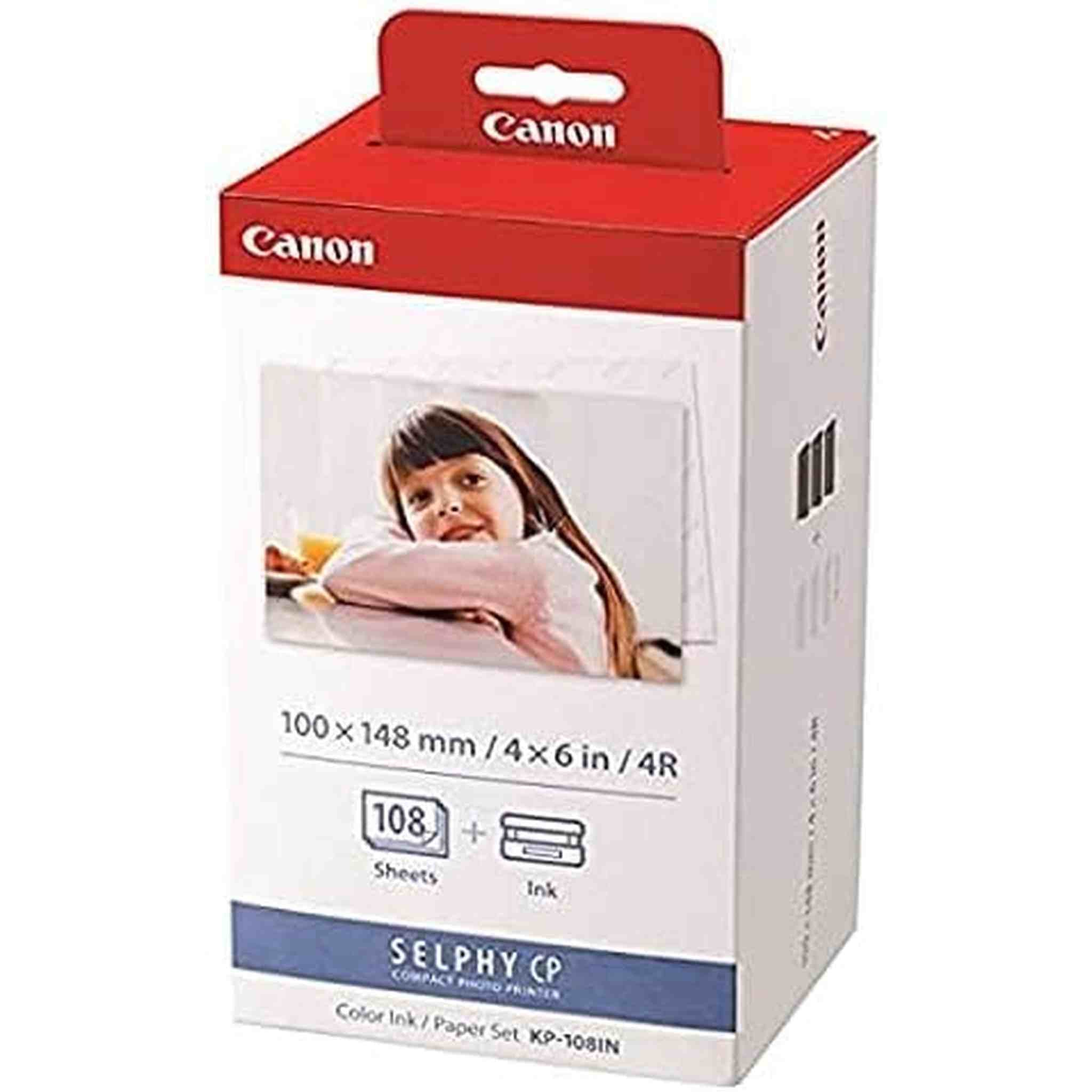 Canon KP-108IN 3 Color Ink Cassette and 108 Sheets 4 x 6 Paper Glossy for SELPHY CP1300, CP1200, CP910, CP900, CP760, CP770, CP780 CP800. Bonus: Quality Photo Microfiber Cloth