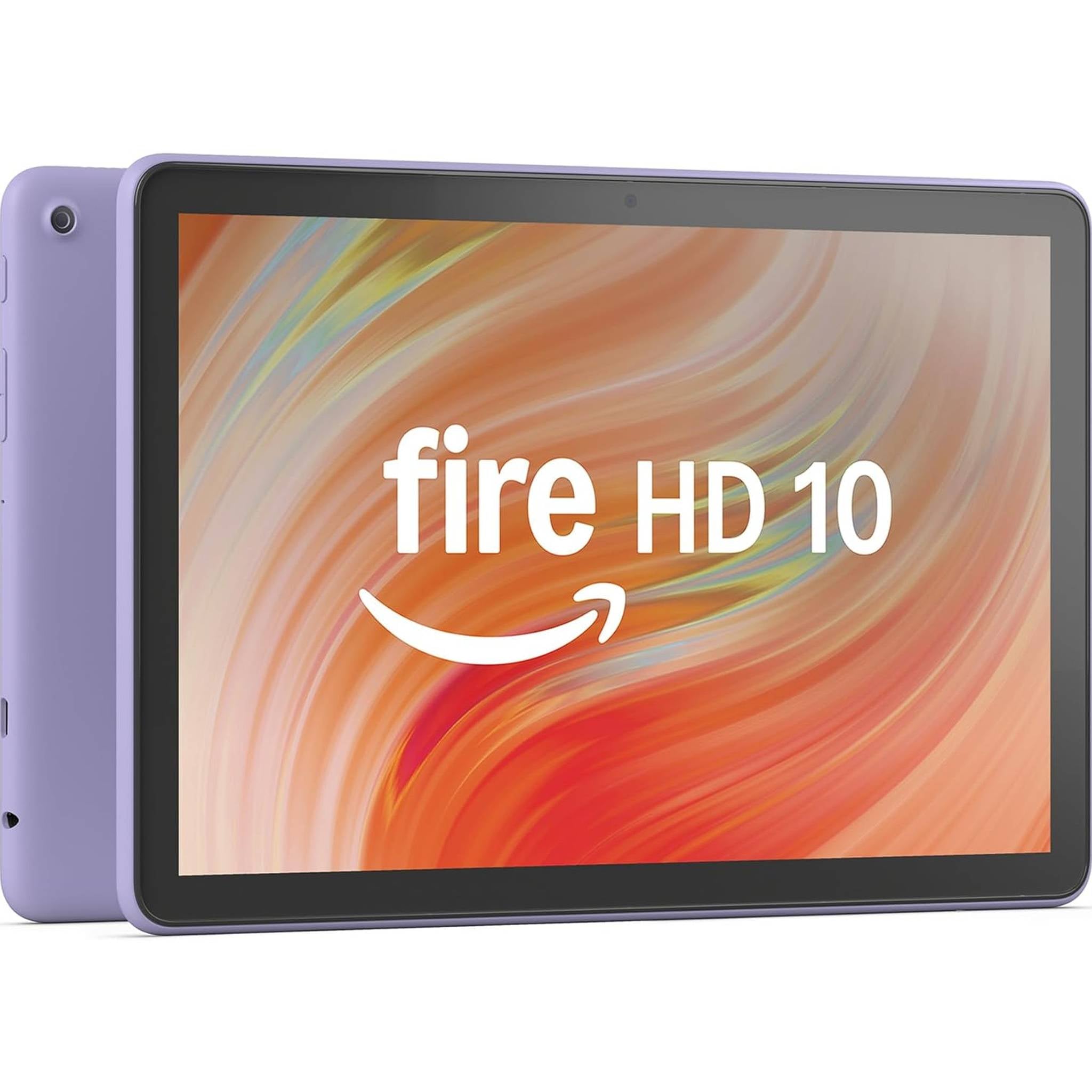 Fire HD 10 - 10.1 inch Tablet 2023 Release - 32GB - Lilac + Tablet Essentials Starter Kit 5 Piece 10 inch sleeve earbuds stylus cleaning cloth stand -Black + More