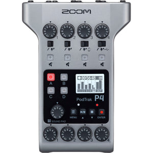 Zoom PodTrak P4 Podcast Recorder, Battery Powered, 4 Microphone Inputs, 4 Headphone Outputs, Phone and USB Input for Remote Interviews, Sound Pads, 2-In/2-Out Audio Interface