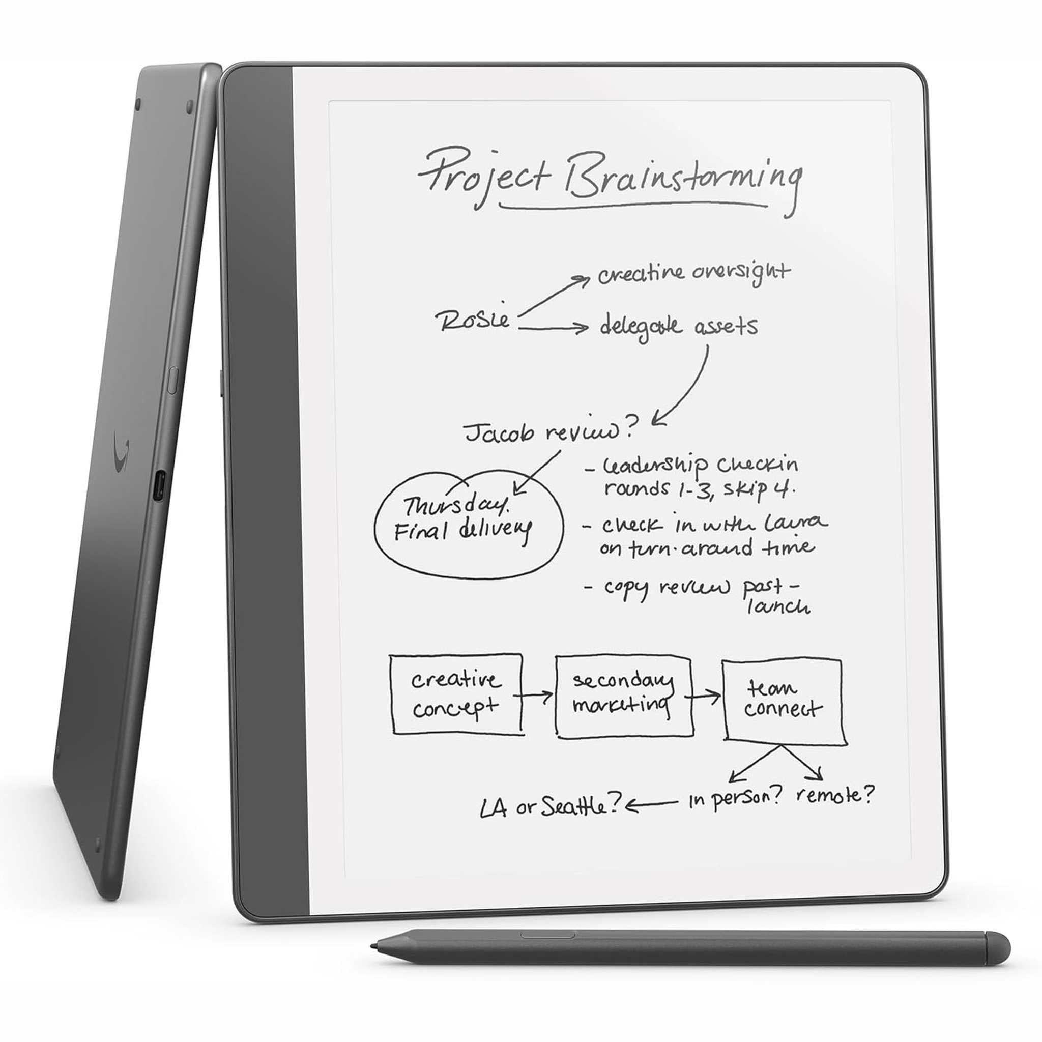 Kindle Scribe 16 GB - Redesigned display with uniform borders. Now write directly on books and documents. With built-in notebook summarization. Includes Premium Pen - Tungsten + More