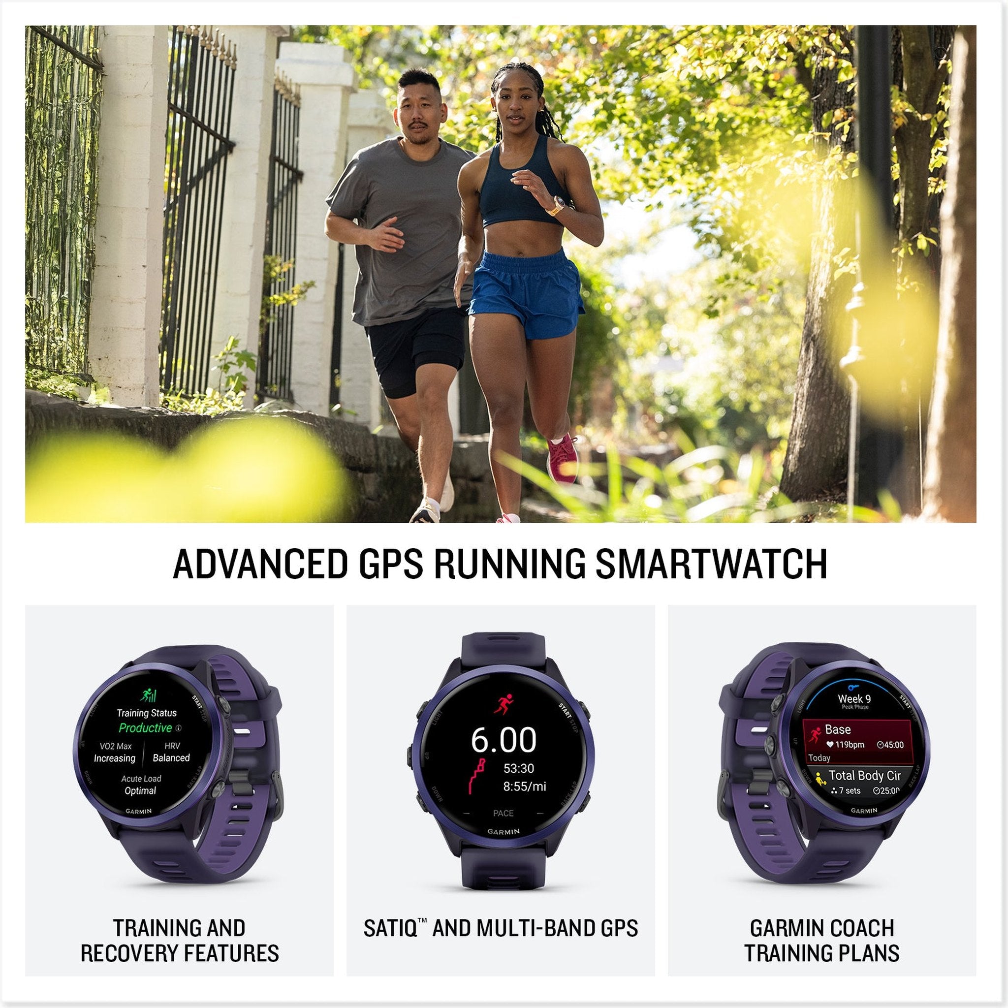 Garmin Forerunner 570 – 47MM, Indigo Aluminum with Translucent Imperial Purple/Indigo Band , Air Pro EarBuds