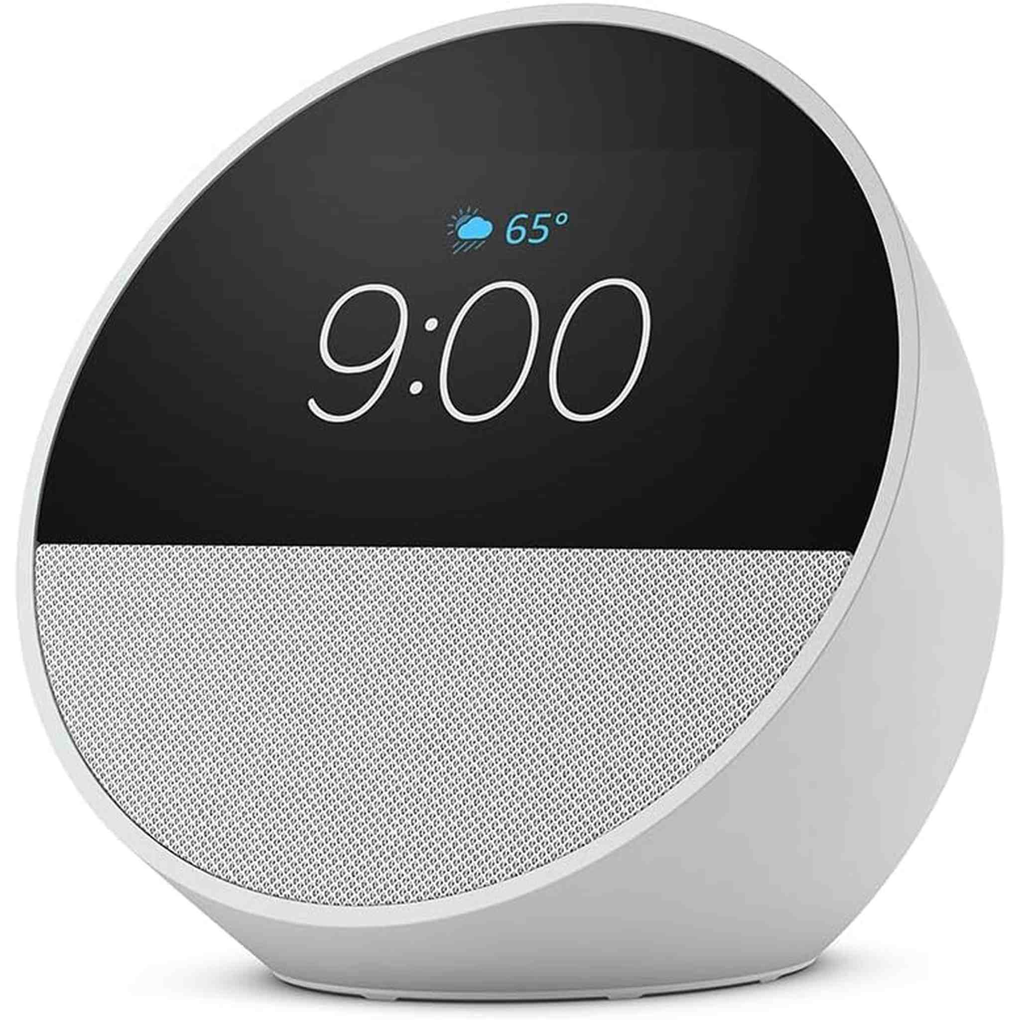 Echo Spot 2024 Smart alarm clock w/ vibrant sound and Alexa -White + Screen Cleaning Kit