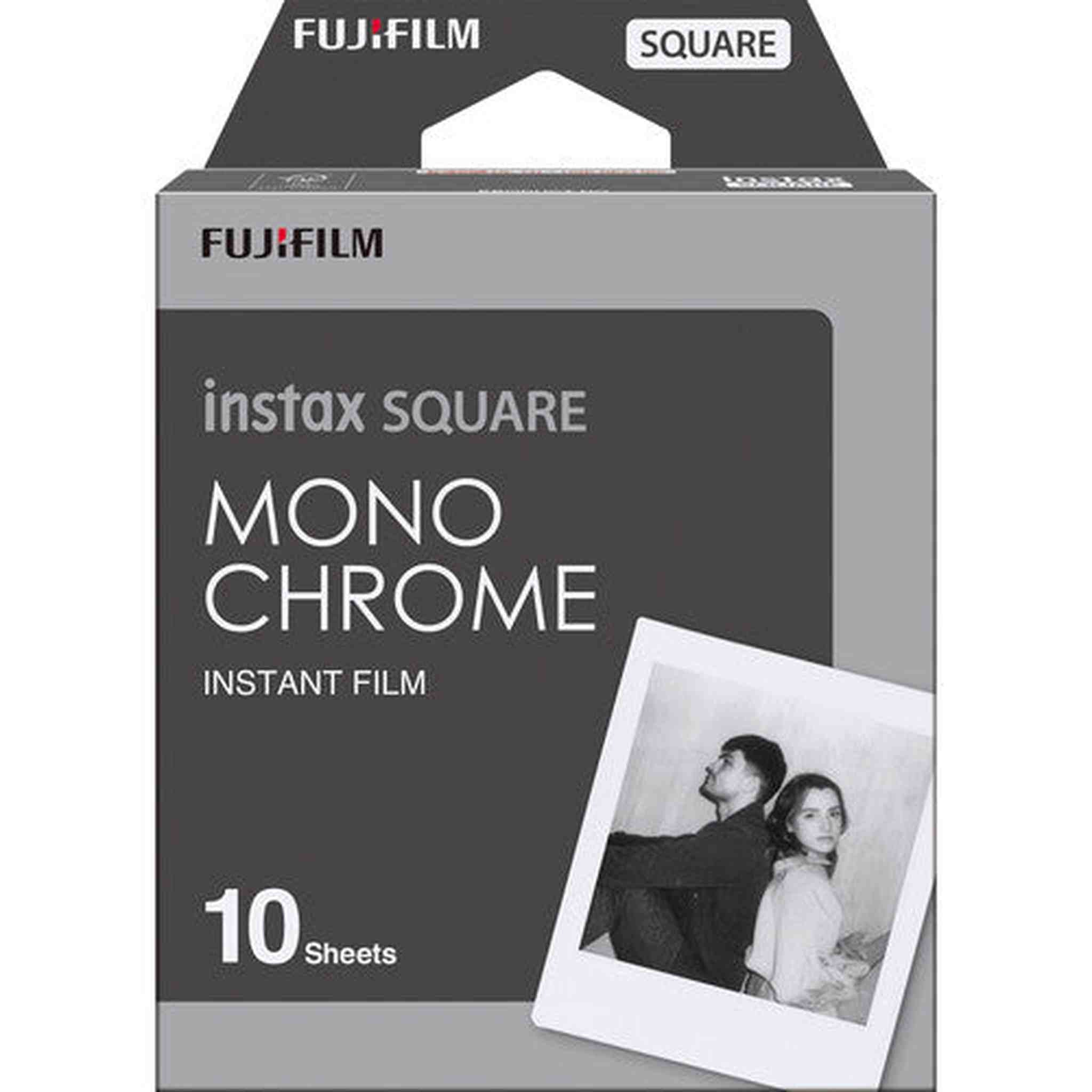 5xFUJIFILM INSTAX SQUARE Monochrome Instant Film 10 Exposures , Microfiber Cleaning Cloth, Bundle