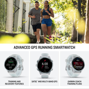 Garmin Forerunner 570 Running Smartwatch, 42MM WiFi, GPS Fitness Smart Watch For Men And Women, Cloud Blue Aluminum with Translucent Whitestone/Cloud Blue Band, Bundle
