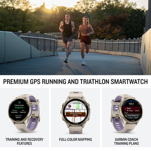 Garmin Forerunner 970 Running Smartwatch, GPS Fitness Smart Watch For Men And Women, Soft Gold Titanium with French Gray Case and French Gray/Translucent Indigo Band, Bundle