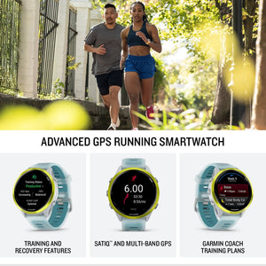 Garmin Forerunner 570 Running Smartwatch, 47MM WiFi, GPS Fitness Smart Watch For Men And Women, Amp Yellow Aluminum with Translucent Whitestone/Turquoise Band , Bundle