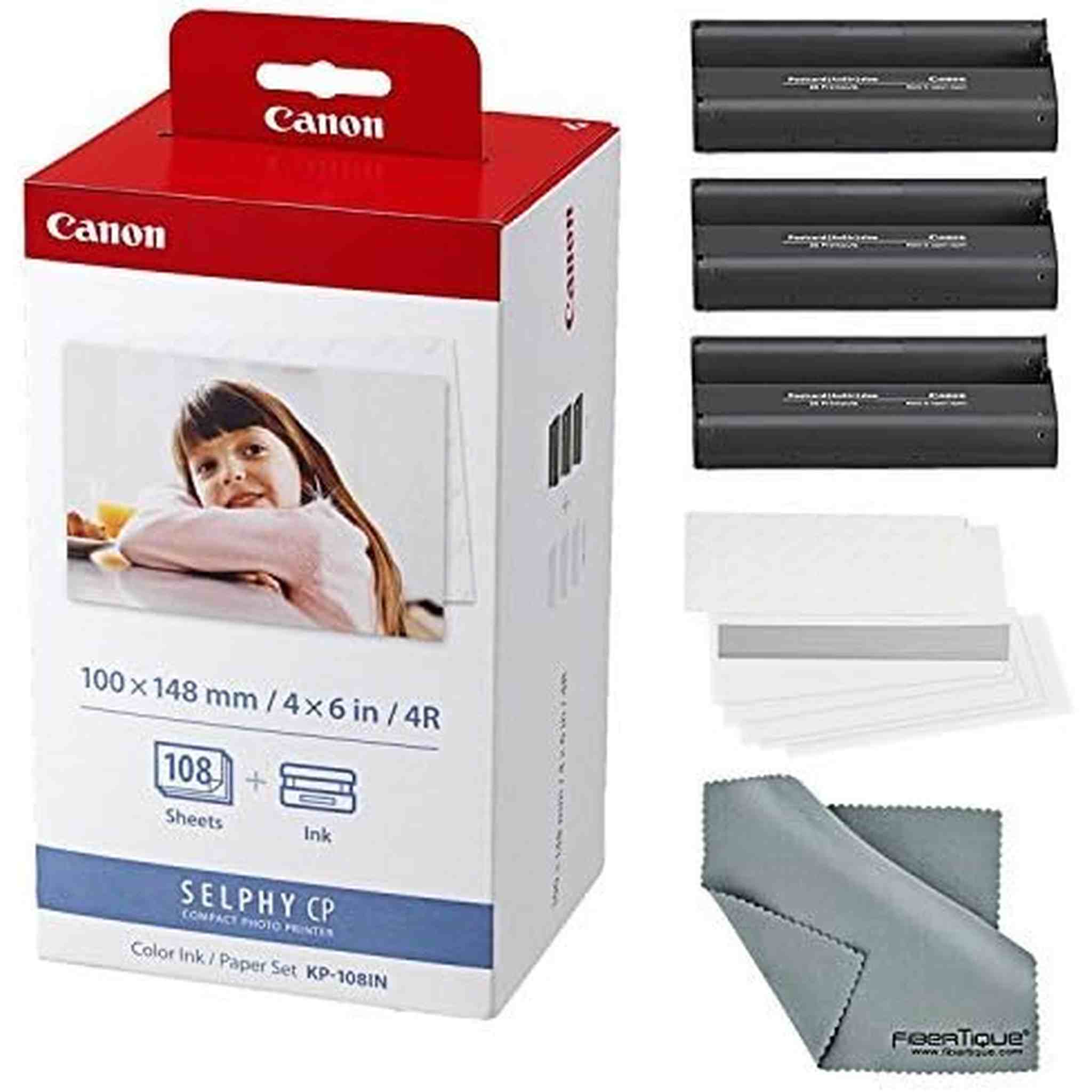 Canon KP-108IN Color Ink and Paper Set + Fibertique Cleaning Cloth
