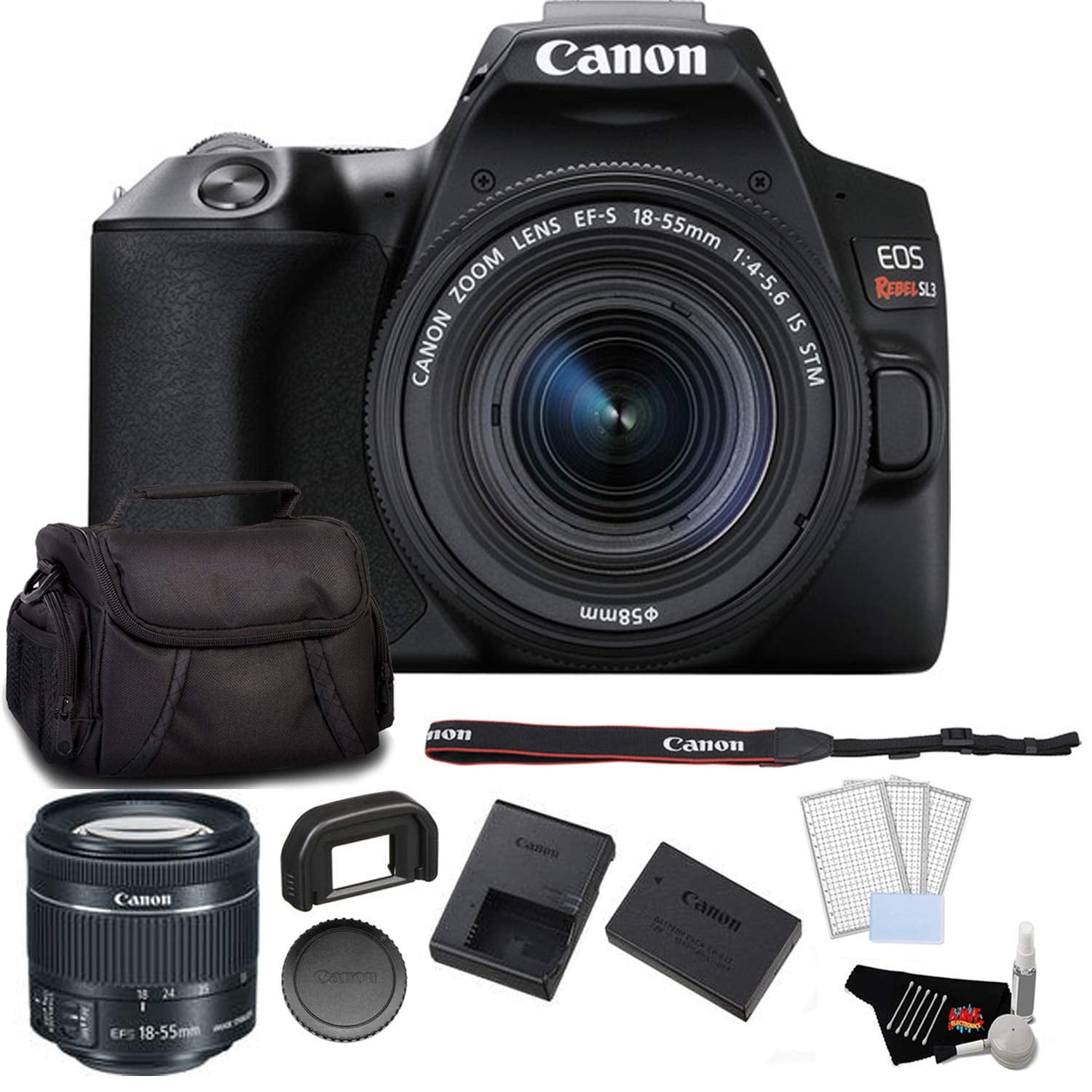 Canon EOS Rebel SL3 DSLR Camera with 18-55mm Lens Black Bundle with LCD Screen Protectors + Carrying Case and More