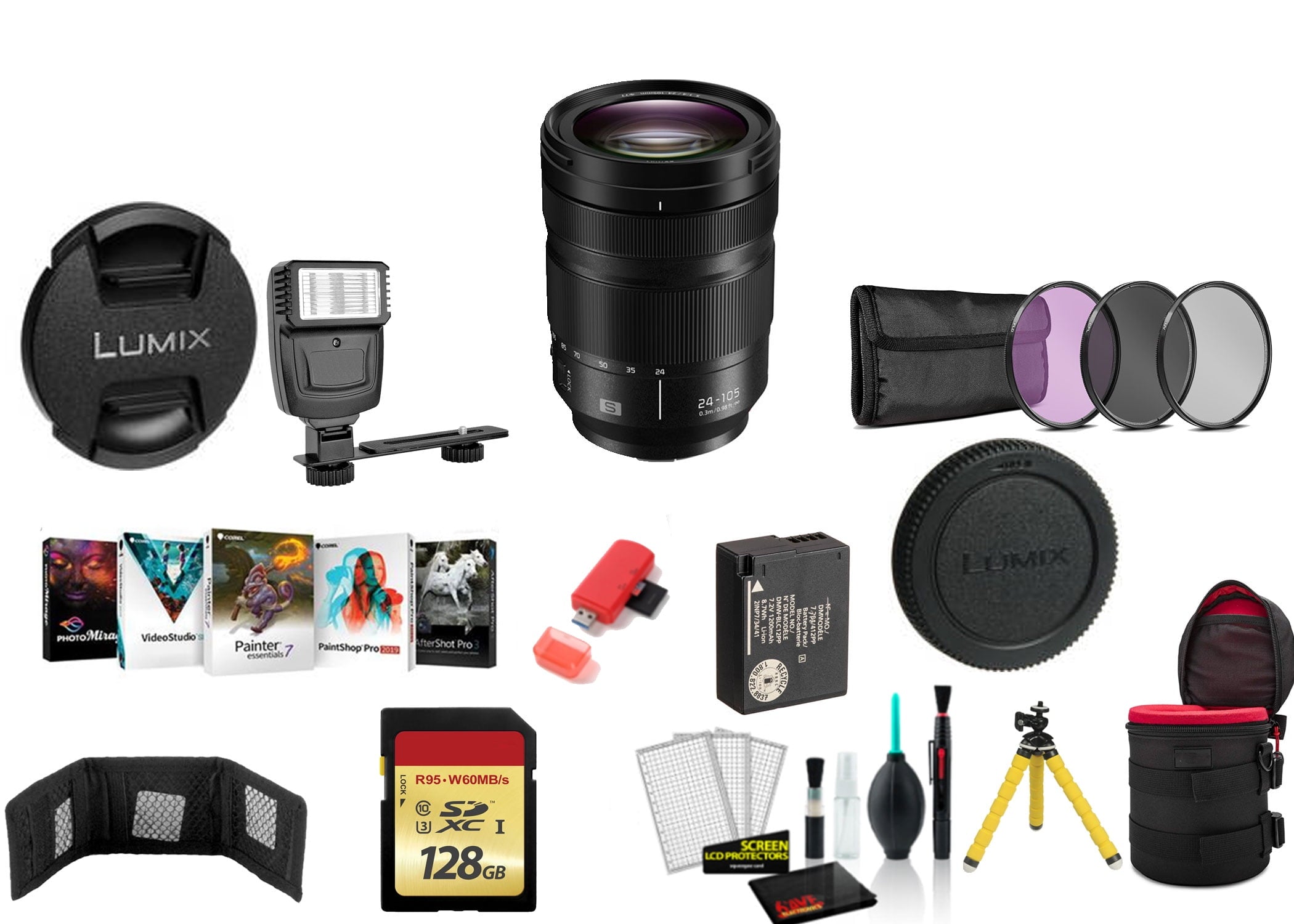 Panasonic Lumix S 24-105mm f/4 Macro O.I.S. Lens with 128GB Memory Card and More International Model