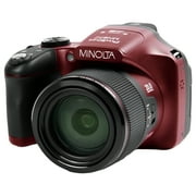 Minolta Pro Shot 20 Mega Pixel HD Digital Camera with 67x Optical Zoom, Full 1080p HD Video & 16GB SD Card Red