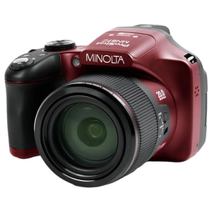 Minolta Pro Shot 20 Mega Pixel HD Digital Camera with 67x Optical Zoom, Full 1080p HD Video & 16GB SD Card Red
