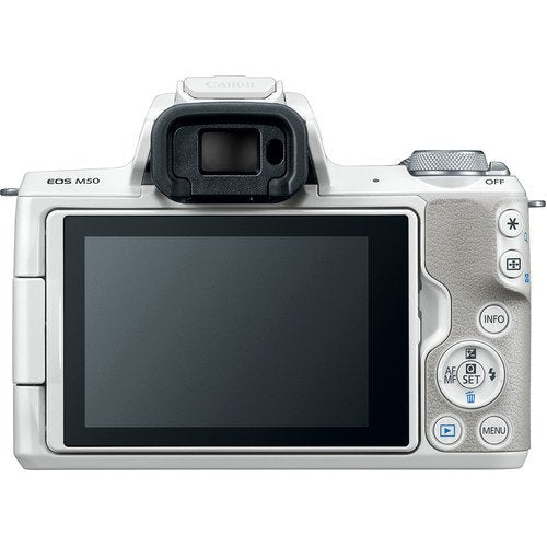 Canon EOS M50 Mirrorless Digital Camera with 15-45mm Lens White Advanced Bundle w/ 64GB Memory Card - International Mo