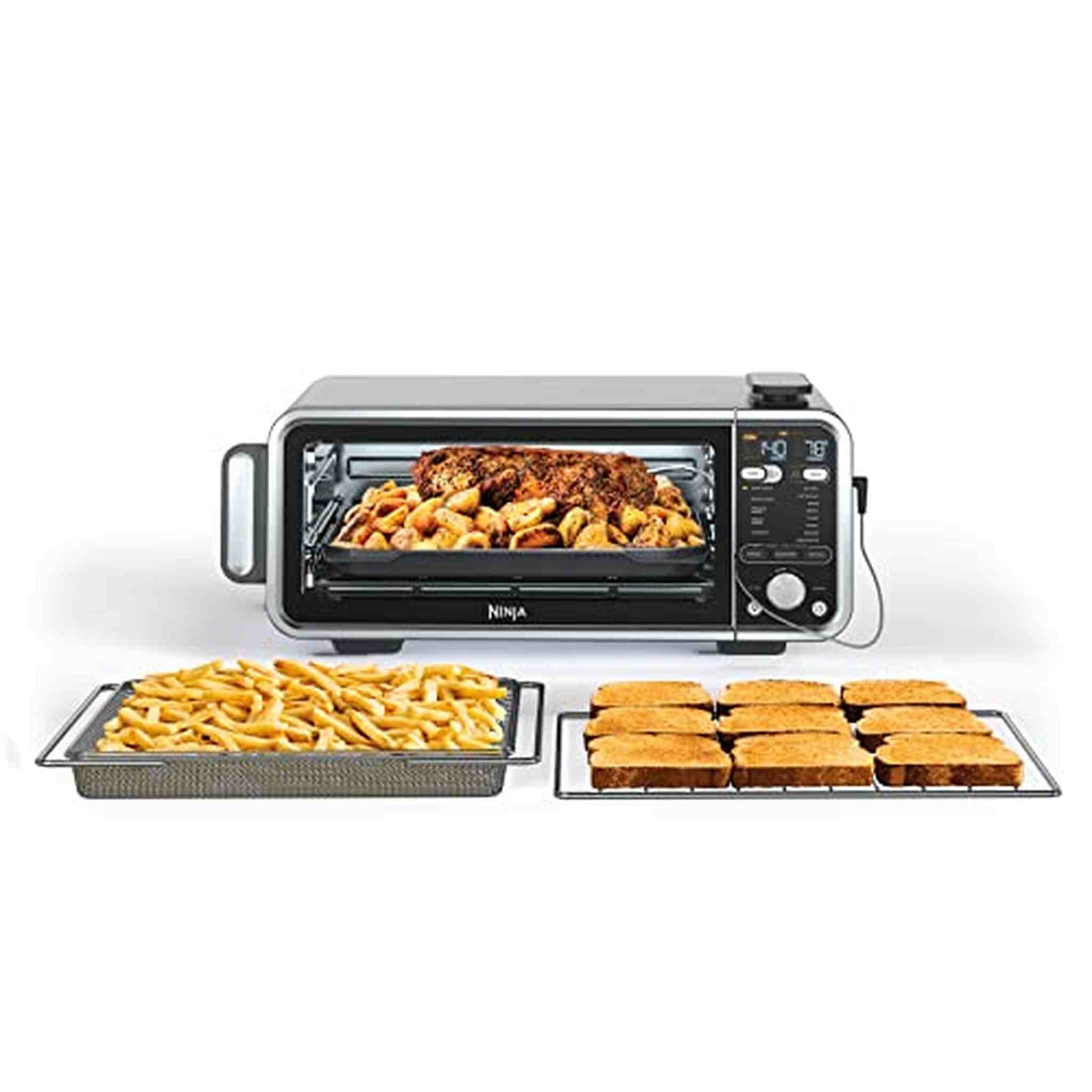 Ninja SP351 Foodi Smart 13-in-1 Dual Heat Air Fry Countertop Oven, Dehydrate, Reheat, Smart Thermometer, 1800-watts, Silver - Used Ninja