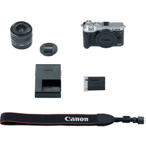 Canon EOS M6 Mirrorless Digital Camera with 15-45mm Lens International Model Silver 1725C011 - Starter Bundle