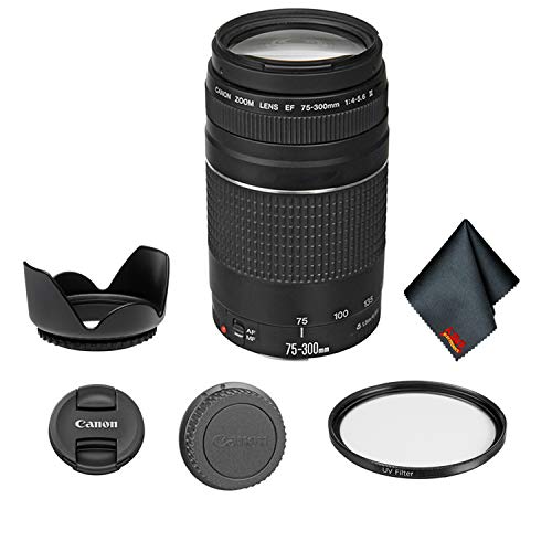 Canon EF 75-300mm f/4-5.6 III Telephoto Zoom Lens 6473A003 Bundle with Tulip Lens Hood + UV Filter + More
