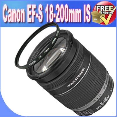 Canon EF-S 18-200mm f/3.5-5.6 is Lens + 72mm UV Filter Bundle