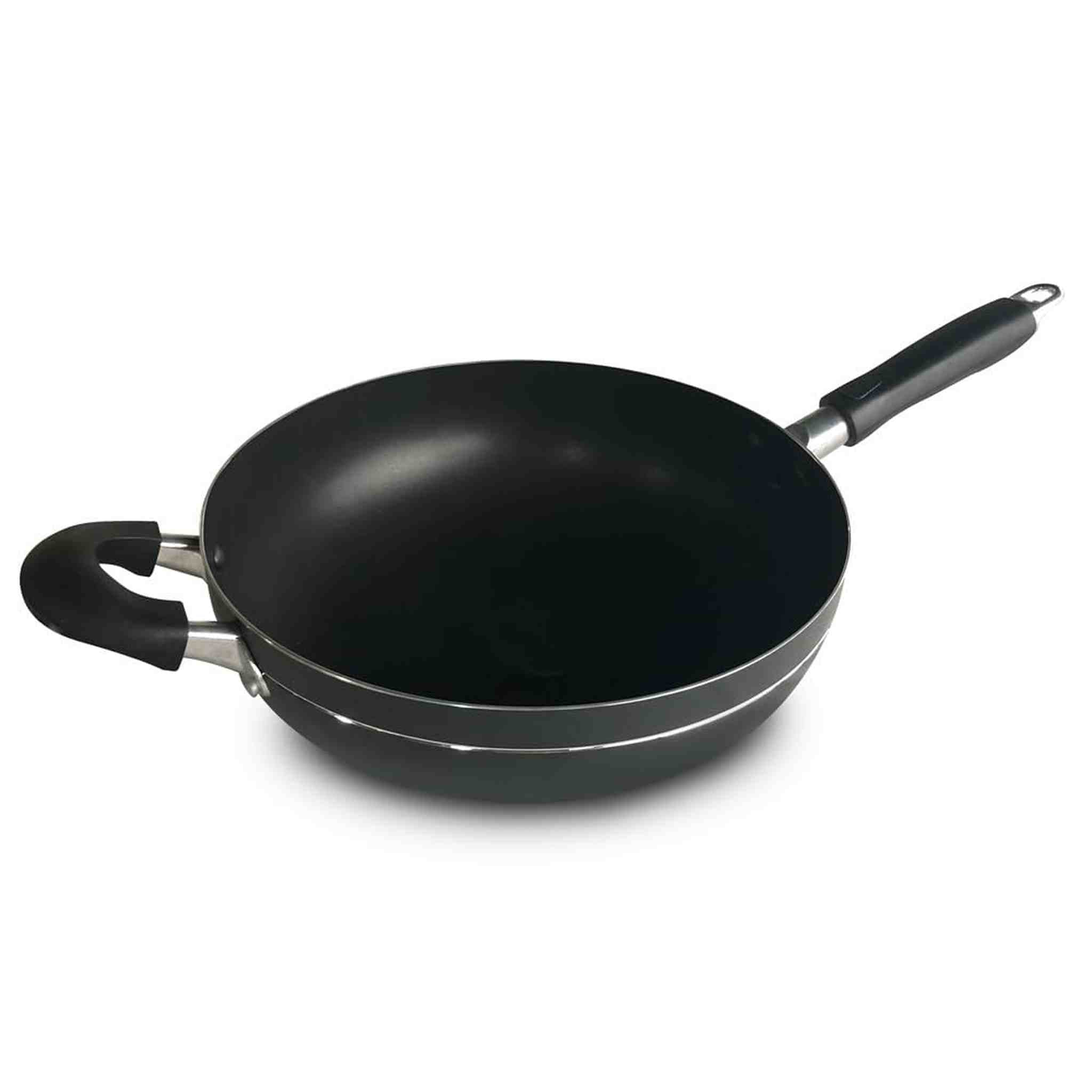 Bene Casa Wok, Stir-Fry Pan, 12-inch Aluminum non-stick wok, Stay Cool Double Handle Pan, dishwasher safe, Oven Safe Pan. Bene Casa