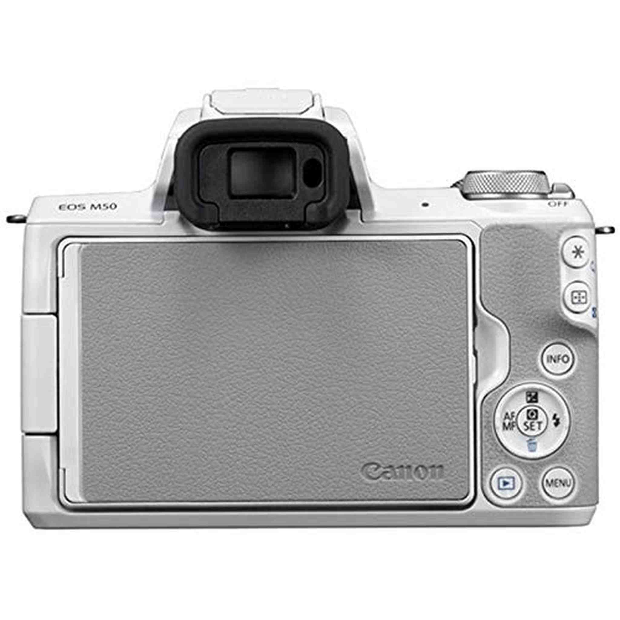 Canon EOS M50 Mirrorless Digital Camera White, Body Only + 128GB Class 10 Memory Card + Flash + Canon Camera Case + Fl