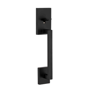 Kwikset San Clemente Front Door Handle No Lock, Entry Handleset Exterior with Interior Reversible Handed Lever, Non-Locking, Matte Black, Deadbolt Not Included, with Microban Protection