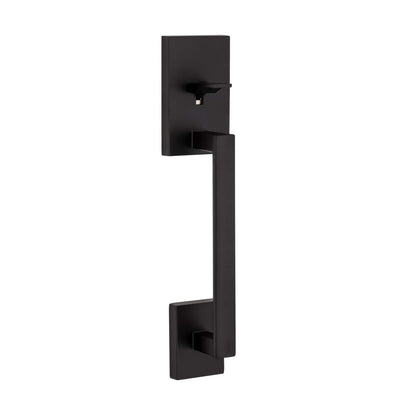 Kwikset San Clemente Front Door Handle No Lock, Entry Handleset Exterior with Interior Reversible Handed Lever, Non-Locking, Matte Black, Deadbolt Not Included, with Microban Protection