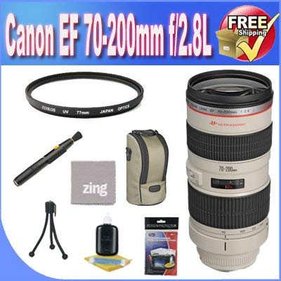 Canon EF 70-200mm f/2.8L USM Telephoto Zoom Lens + UV Filter + Lens Case + Zing Microfiber Cleaning Cloth + Lens Pen Cleaner + Lens Accessory Saver Bundle