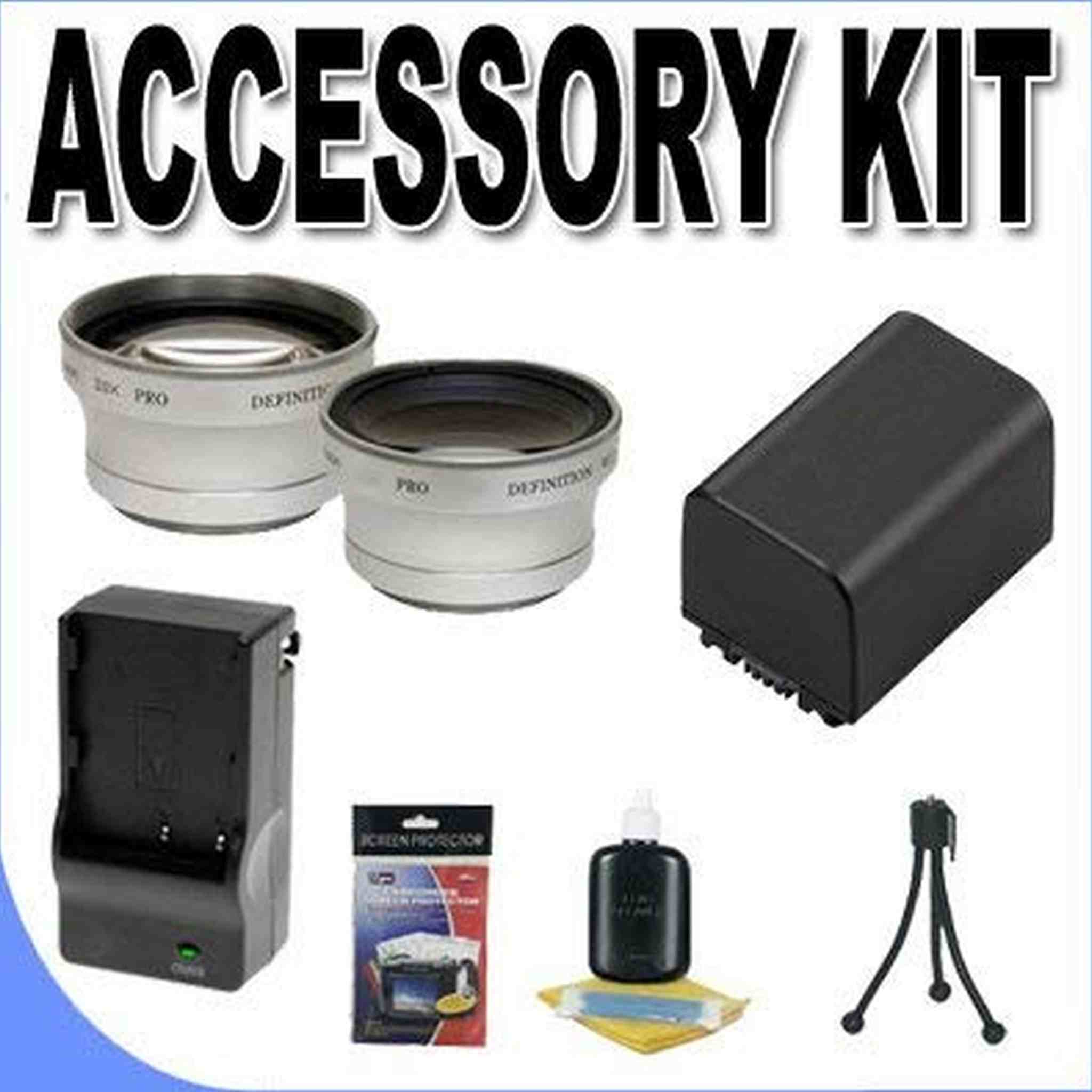 FH100 Lithium Ion Replacement Battery/Charger BigVALUEInc Accessory Saver 37mm Lens Bundle f/ Sony Camcorders