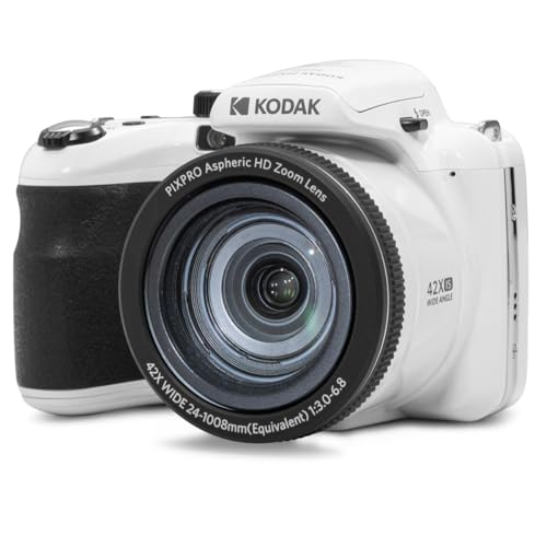 KODAK PIXPRO AZ425-WH 20MP Digital Camera 42X Optical Zoom 24mm Wide Angle Lens 1080P Full HD Video Optical Image Stabilization Li-Ion Battery 3" LCD Vlogging Camera (White)