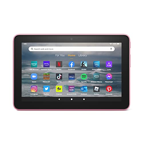 Fire 7 tablet, 7” display, 16 GB, 30% faster processor, designed for portable entertainment, (2022 release), Rose
