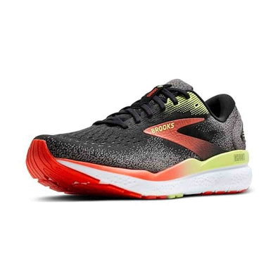 Brooks Men’s Ghost 16 Neutral Running Shoe - Black/Mandarin Red/Green - 8 Medium