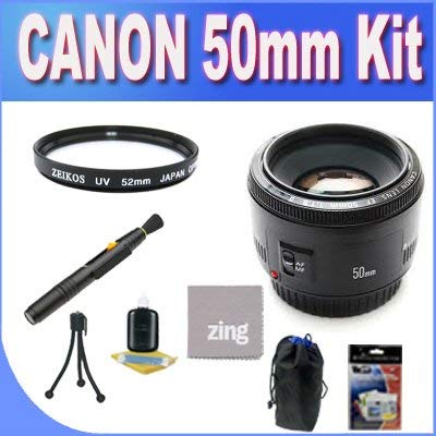 Canon EF 50mm f1.8 Standard & Medium Telephoto Lens for Canon SLR Cameras + UV Filter + Lens Pouch + Microfiber Cleaning Cloth Bundle