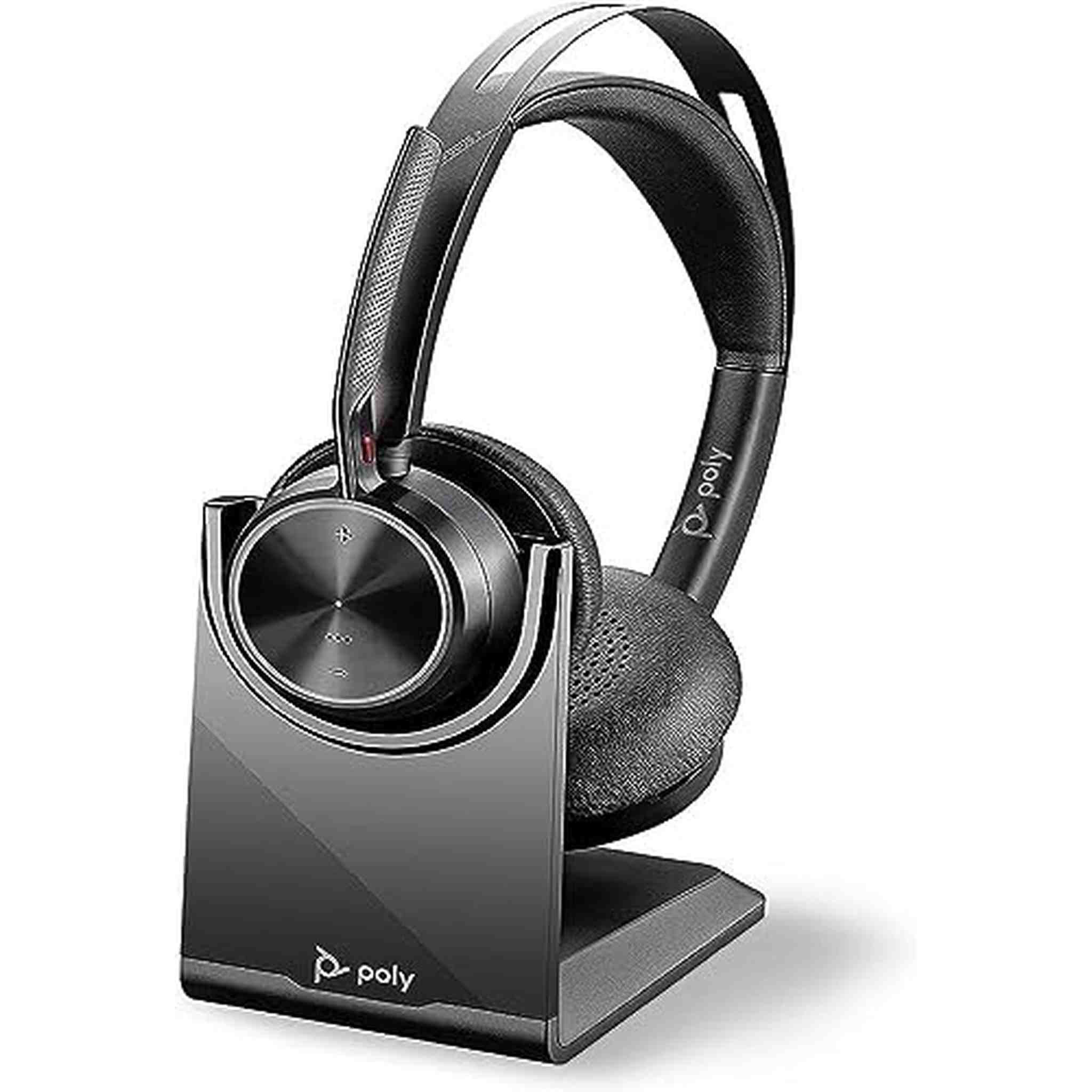 Poly - Voyager Focus 2 UC USB-A Headset with Stand Plantronics - Bluetooth Stereo Headset with Boom Mic - USB-A PC/Mac Compatible - Active Noise Canceling - Works with Teams Certified , Zoom & more Poly
