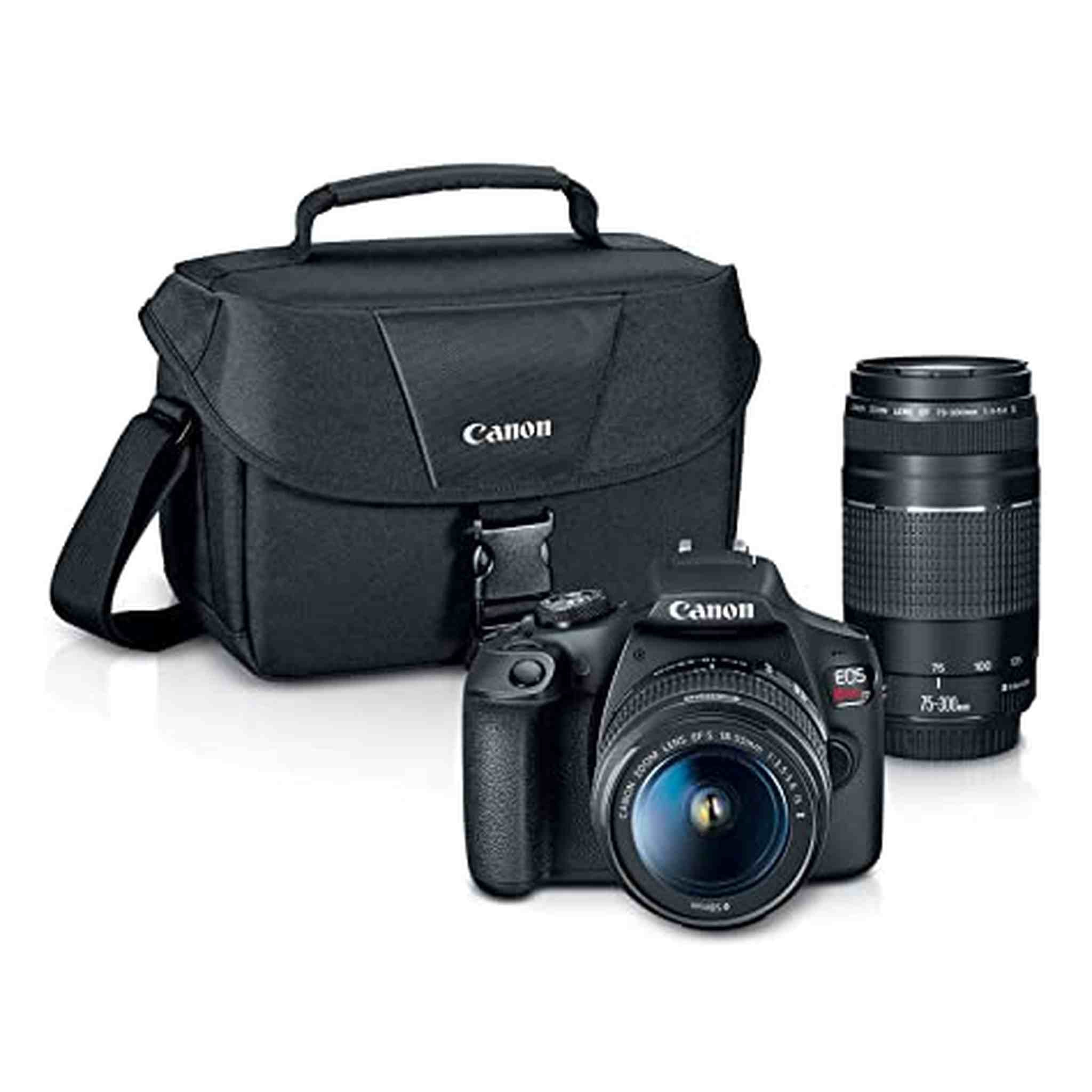 Canon EOS Rebel T7 DSLR Camera Double Zoom Lens Kit with EF-S 18-55mm and EF 75-300mm Lenses, 24.1 Megapixel CMOS APS-C Sensor, Full HD Videos, Wi-Fi, Beginner Photographers, Digital Camera, Black