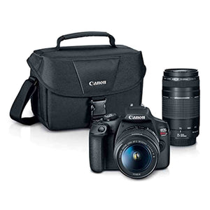 Canon EOS Rebel T7 DSLR Camera Double Zoom Lens Kit with EF-S 18-55mm and EF 75-300mm Lenses, 24.1 Megapixel CMOS APS-C Sensor, Full HD Videos, Wi-Fi, Beginner Photographers, Digital Camera, Black