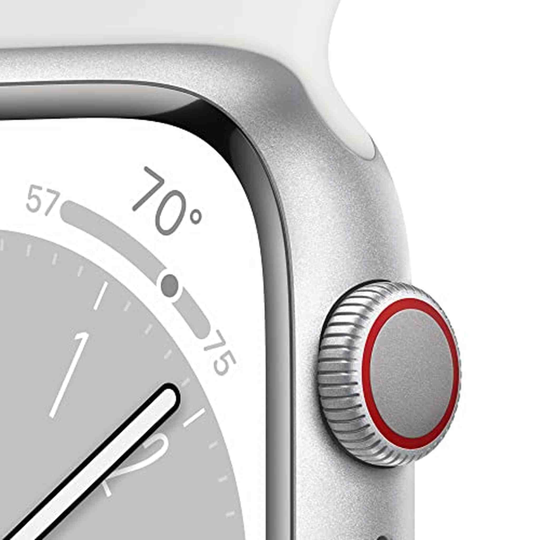 Apple Watch Series 8 GPS + Cellular 45mm Smart Watch w/ Silver Aluminum Case with White Sport Band - S/M. - Used Apple