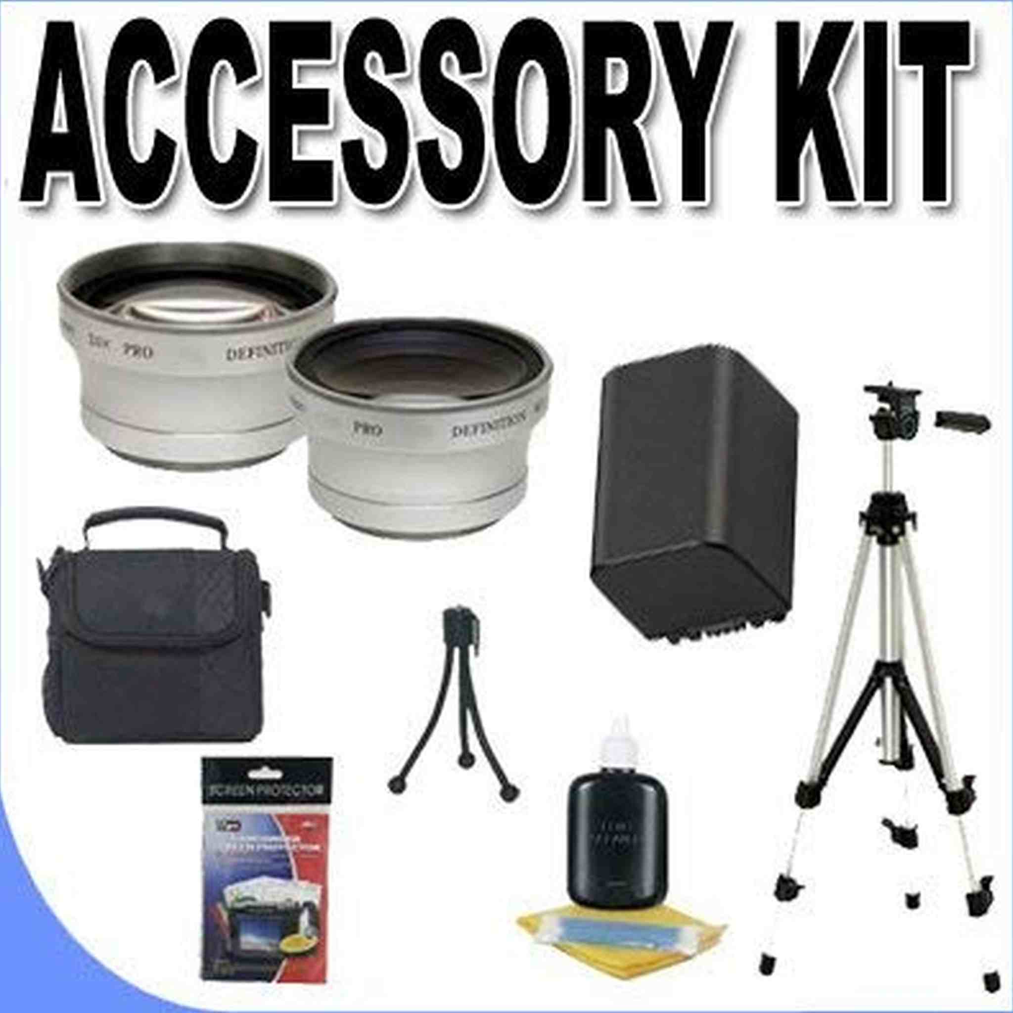 FH100 Lithium Ion Replacement Battery BigVALUEInc Accessory Saver Tripod 37mm Lens Case Bundle f/Sony Camcorders