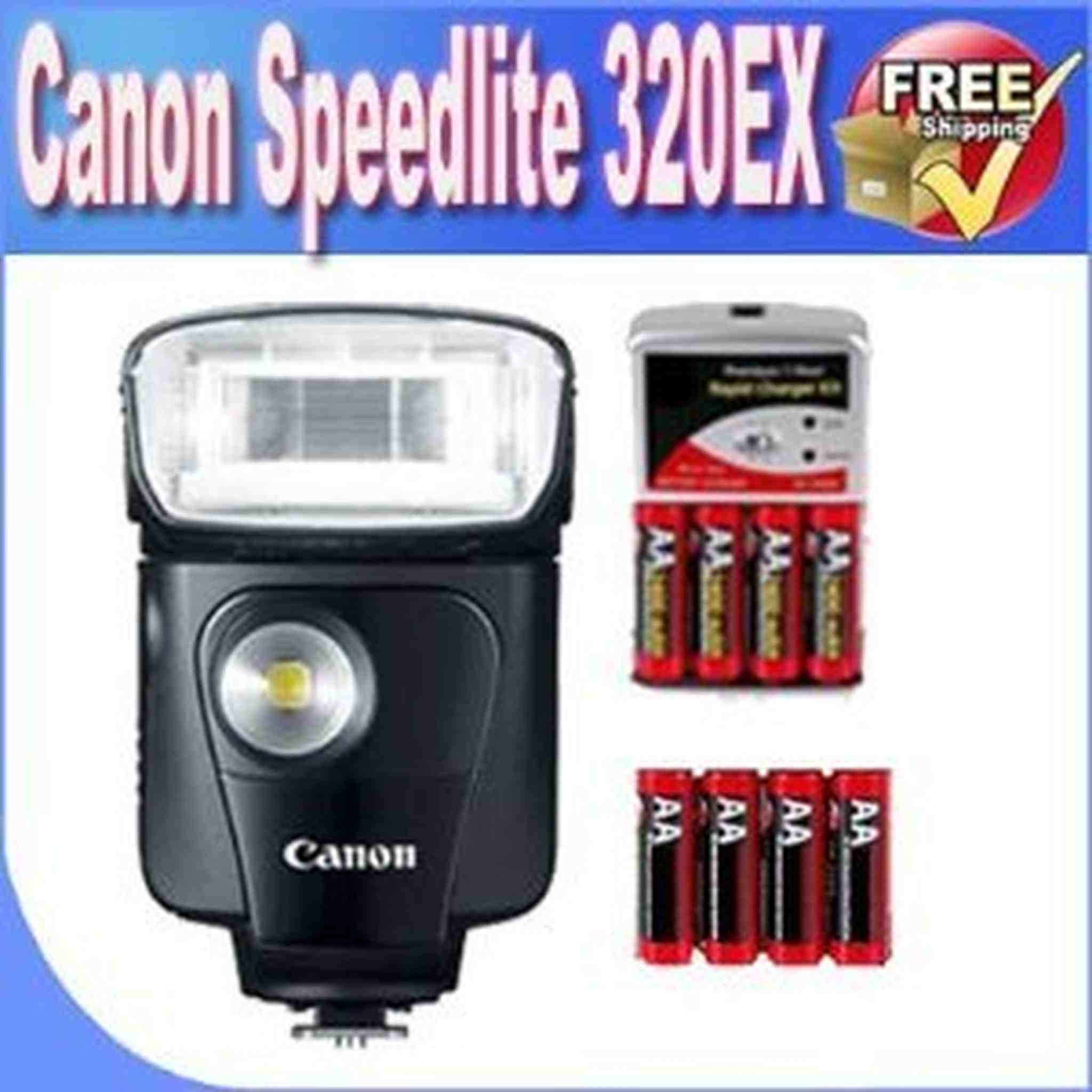 Canon Speedlite 320EX Flash for Canon Digital SLR Cameras + 8 NIMH AA Rechargeable Batteries + Ac/DC Rapid Battery Charger + Accessory Saver Bundle!!