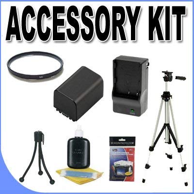 FH100 Lithium Ion Replacement Battery/Charger & Tripod 37mm UV Filter BigVALUEInc Accessory Saver Bundle f/Sony Camcorders