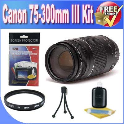 Canon EF 75-300mm f/4-5.6 III Telephoto Zoom Lens for Canon SLR Cameras + UV Filter + Accessory Saver Bundle