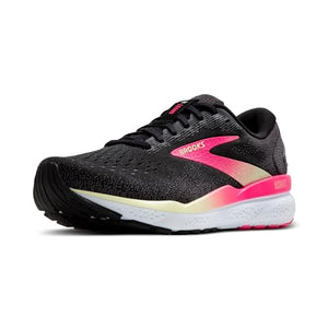 Brooks Women’s Ghost 16 Neutral Running Shoe - Black/Pink/Yellow - 10 Wide